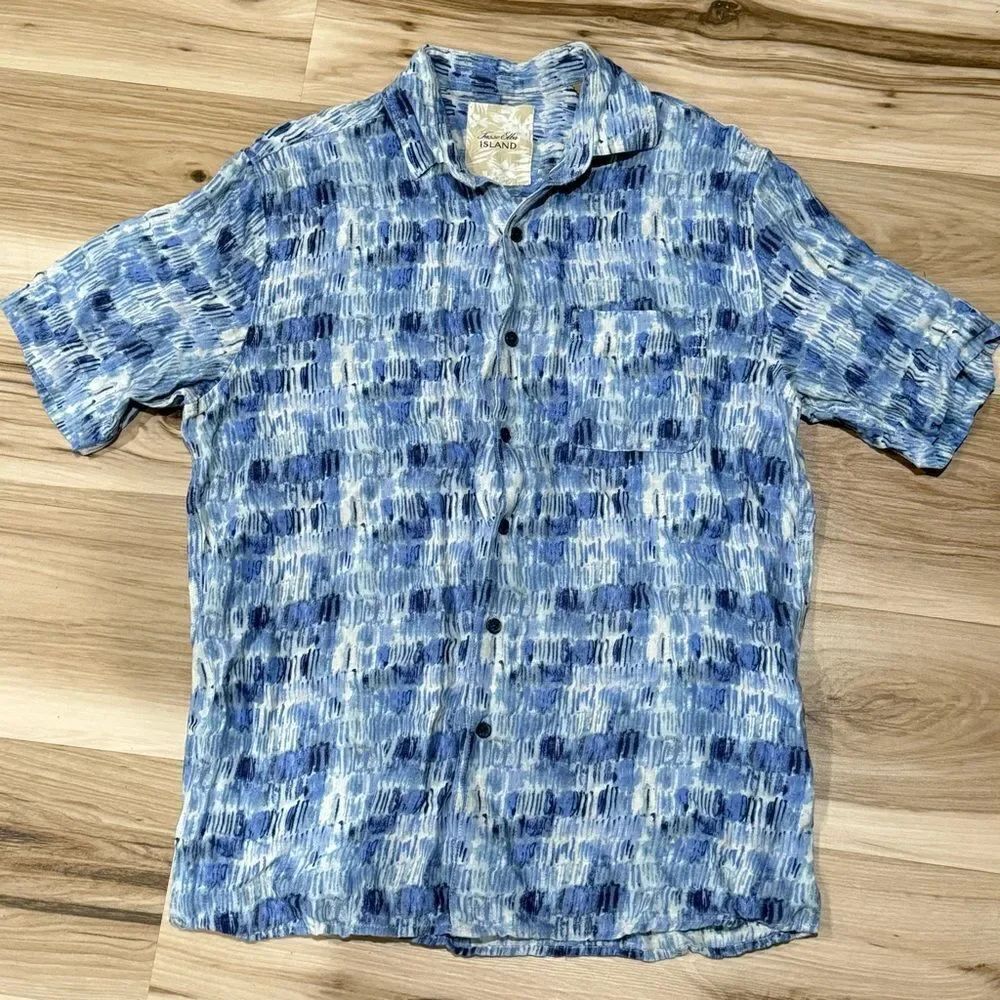 Tasso Elba Silk Linen Button Up Short Sleeve Shirt Men’s Small